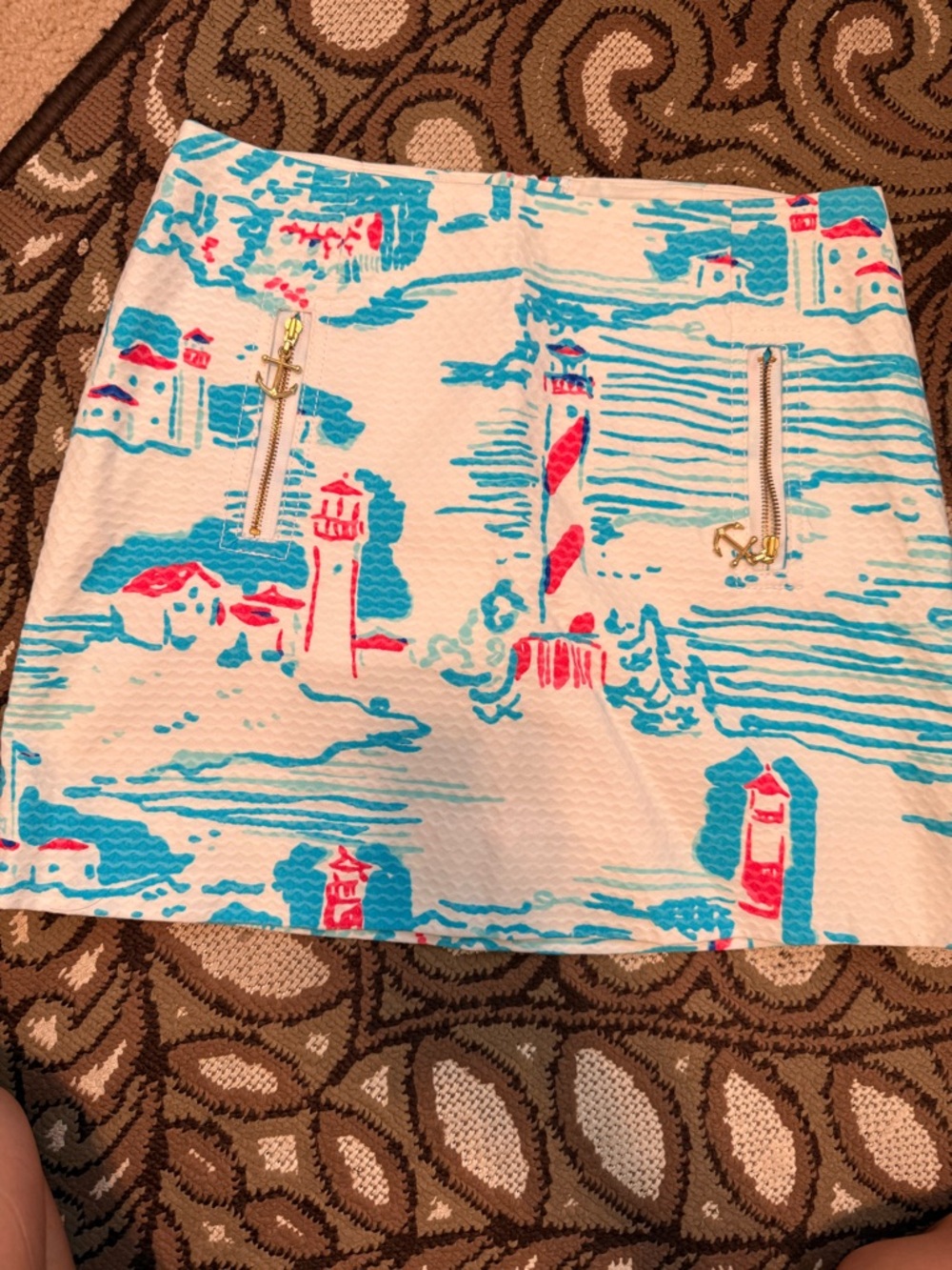 Lilly Pulitzer White Mini Skirt with Turquoise and Coral Accents